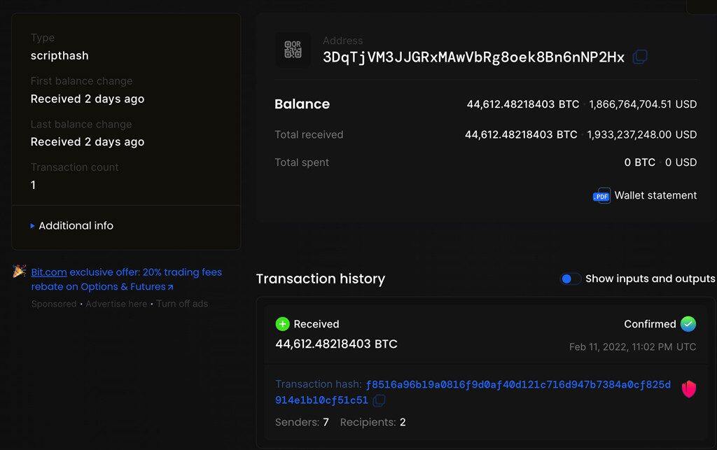 抄底情绪弥漫?新鲸鱼存44612枚BTC 成第14大持有量钱包-第2张图片-欧意下载 抄底情绪弥漫?新鲸鱼存44612枚BTC 成第14大持有量钱包-第2张图片-欧意下载