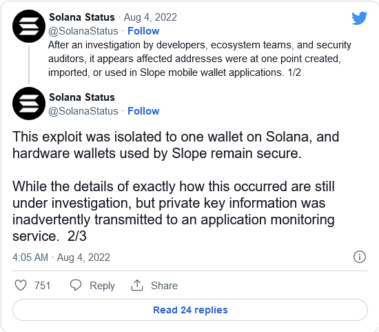 价值数百万美元的Solana加密货币盗窃案被认为与Slope手机钱包有关-第2张图片-欧意下载 价值数百万美元的Solana加密货币盗窃案被认为与Slope手机钱包有关-第2张图片-欧意下载